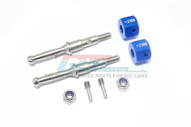 Tamiya T3-01 Dancing Rider Trike Stainless Steel Rear Wheel Shaft With Aluminum Hex Adapter (+2Mm) - 4Pc Set Blue 1