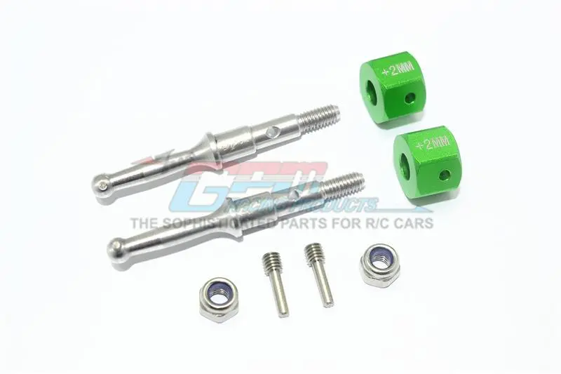 Tamiya T3-01 Dancing Rider Trike Stainless Steel Rear Wheel Shaft With Aluminum Hex Adapter (+2Mm) - 4Pc Set Green 1