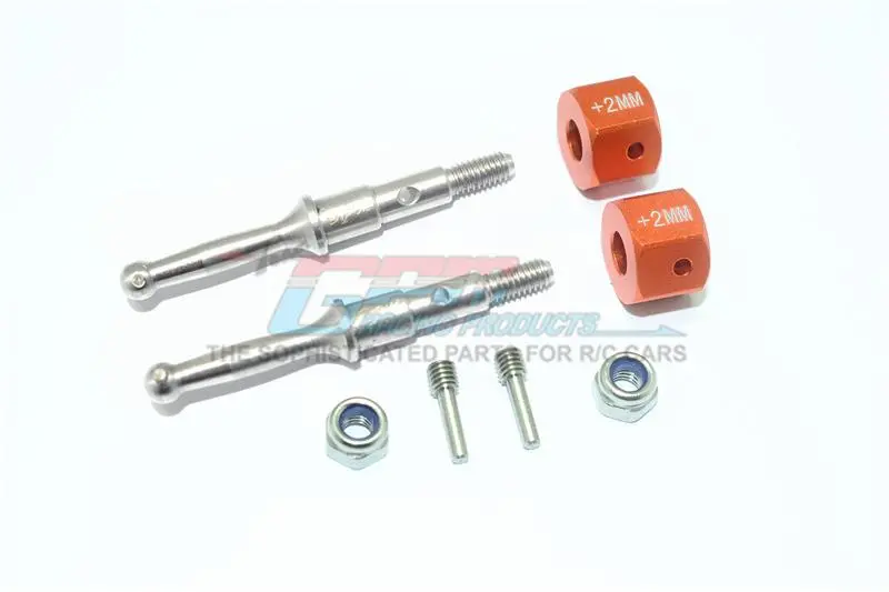 Tamiya T3-01 Dancing Rider Trike Stainless Steel Rear Wheel Shaft With Aluminum Hex Adapter (+2Mm) - 4Pc Set Orange 1