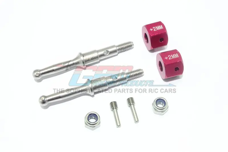 Tamiya T3-01 Dancing Rider Trike Stainless Steel Rear Wheel Shaft With Aluminum Hex Adapter (+2Mm) - 4Pc Set Red 1