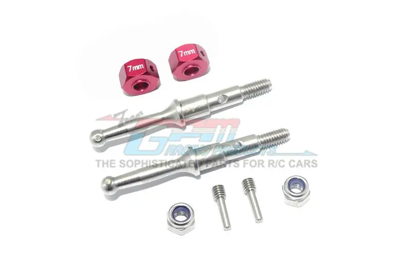 Tamiya T3-01 Dancing Rider Trike Stainless Steel Rear Wheel Shaft With Aluminum Hex Adapter (7Mm) - 8Pc Set Red 1