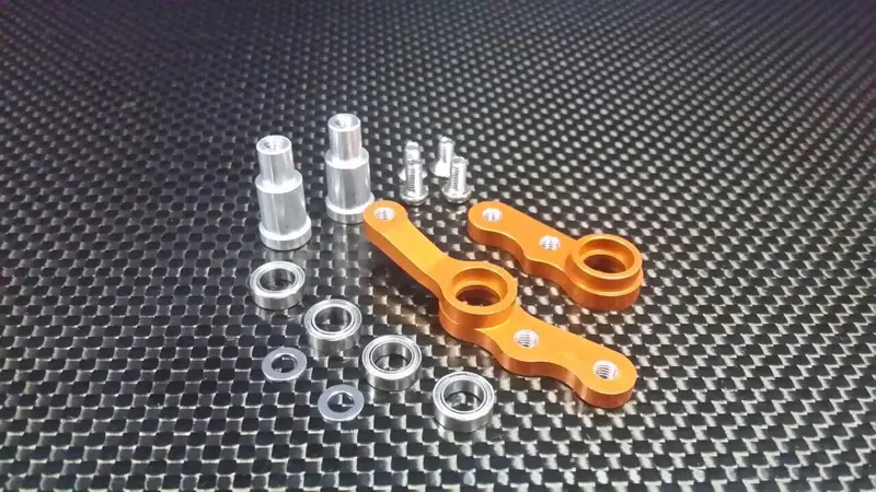 Tamiya Ta02 Aluminum Steering Assembly With Bearings - 1 Set Orange 1
