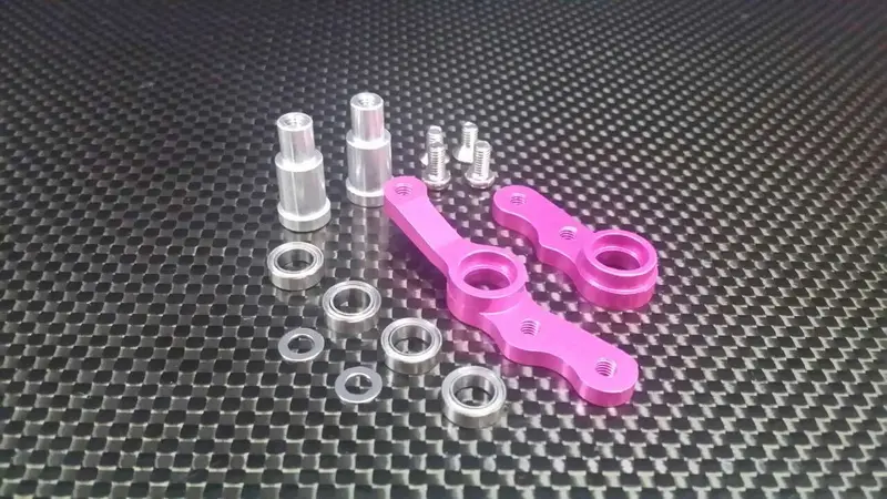 Tamiya Ta02 Aluminum Steering Assembly With Bearings - 1 Set Pink 1
