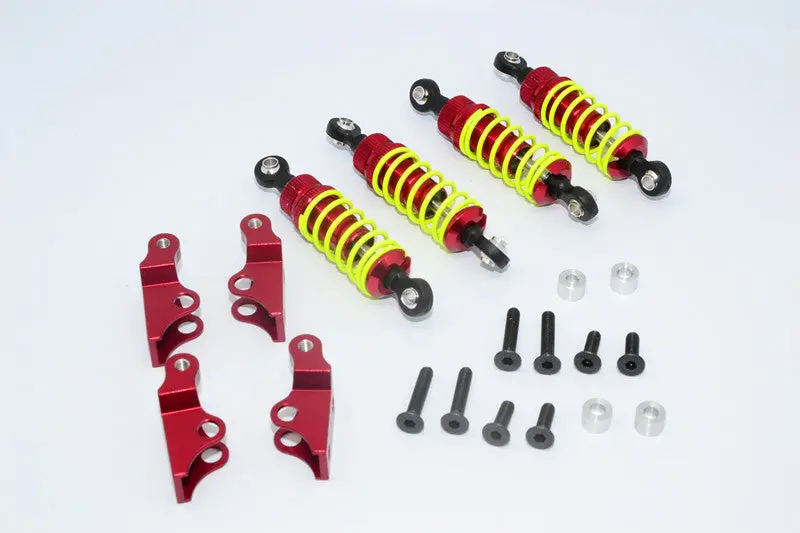 Tamiya Truck Scania R620 Highline Aluminum Rear Adjustable Spring Damper With Mounts & Collars & Screws - 2Prs Set Red 1