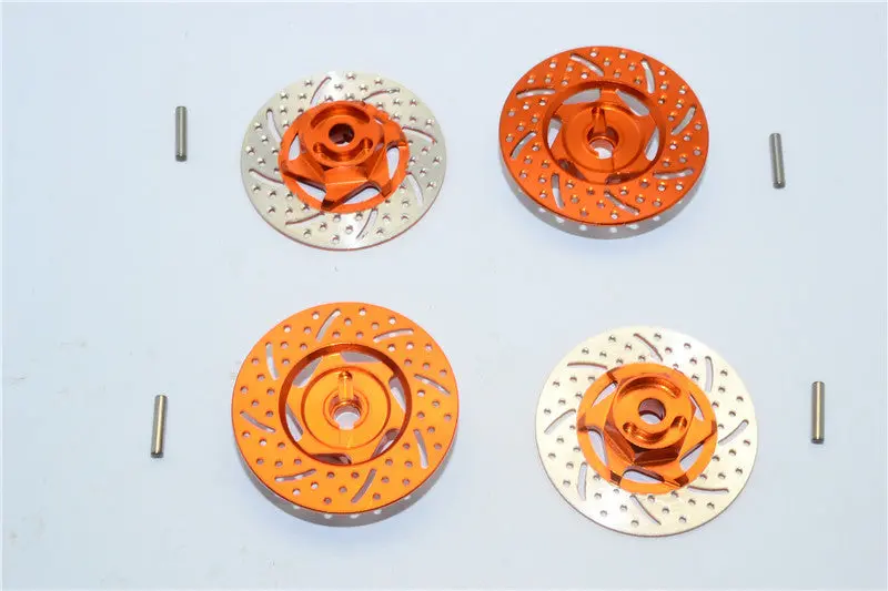 Tamiya Tt-01 & Tt-01D Aluminum Brake Disk Hex Adaptors (12Mm) - 4Pcs Set Orange 1