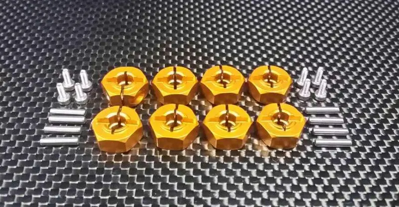 Tamiya Tt-01 & Tt-01D Aluminum Wheel Hex Drive Adaptor With Pins & Screws - 4Pcs Set Gold 1