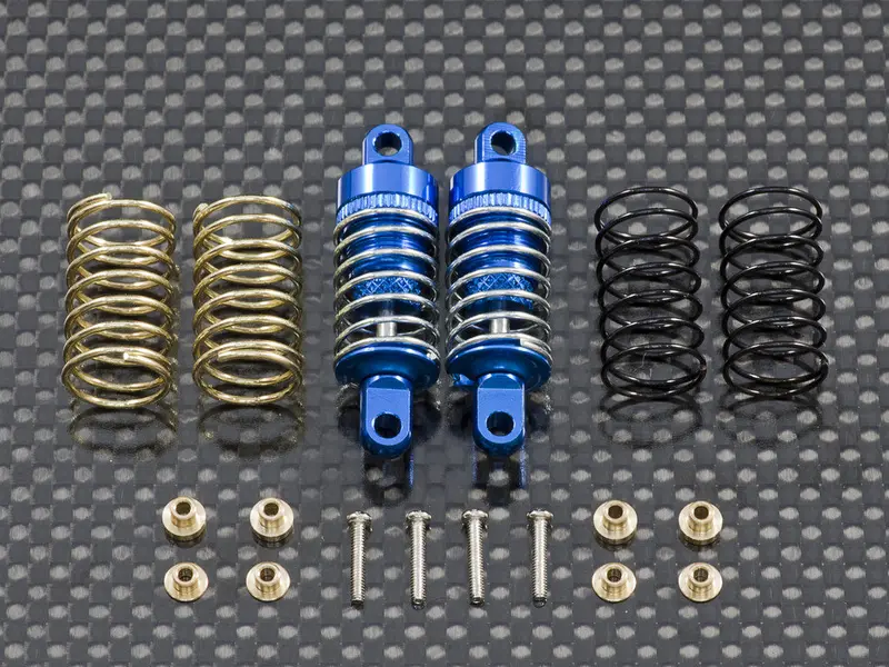Team Losi 1/24 Micro Sct & Micro Rally Car Aluminum Front/Rear Damper (30Mm) With Coil Springs 0.6Mm & 0.7Mm & 0.8Mm - 1 Pr Set Blue 1
