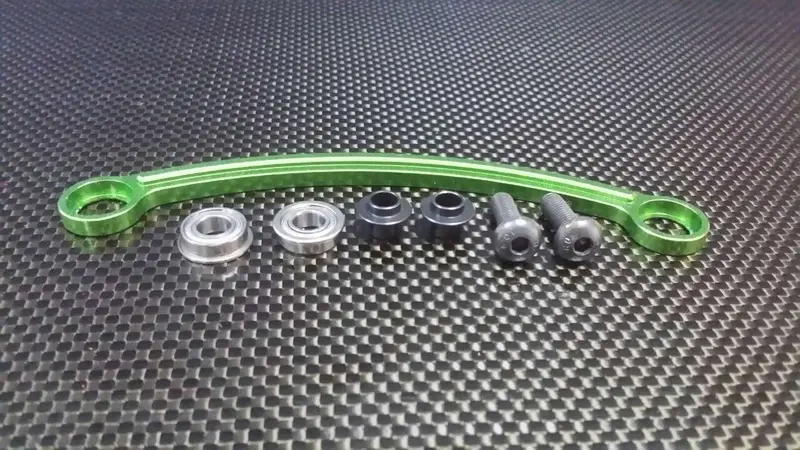 Team Losi 5Ive-T Aluminum Steering Centerlink With Bearings (6X12x4mm Flanged Bearings - 2Pcs) & Stainless Steel King Pins - 1 Set Green 1