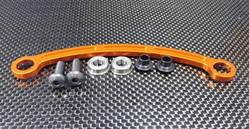 Team Losi 5Ive-T Aluminum Steering Centerlink With Bearings (6X12x4mm Flanged Bearings - 2Pcs) & Stainless Steel King Pins - 1 Set Orange 1