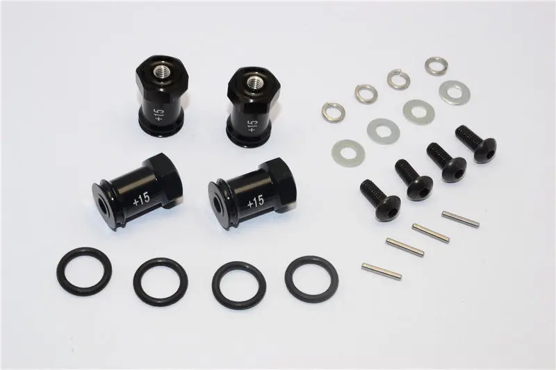 Team Losi Mini 8Ight Aluminum Hex Wideners (+15Mm) - 4Pcs Set Black 1