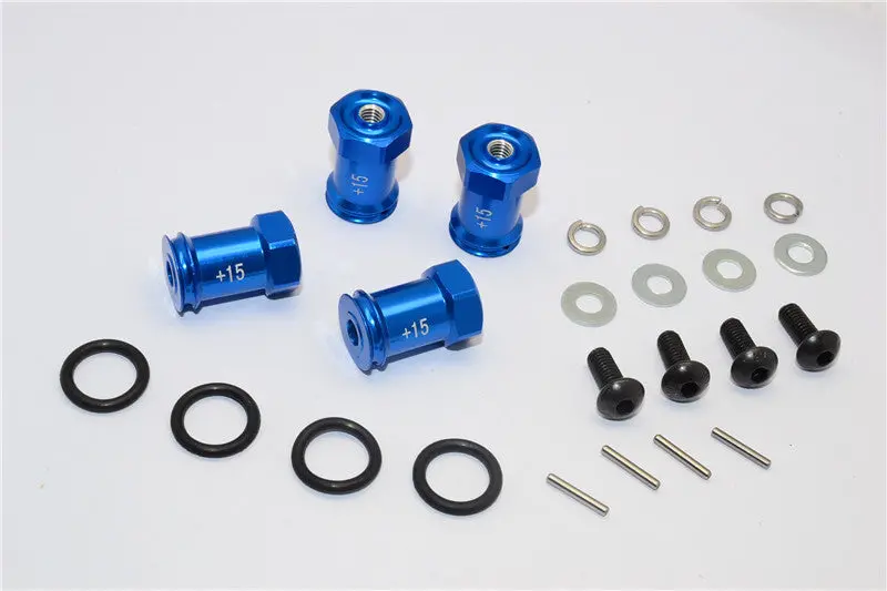 Team Losi Mini 8Ight Aluminum Hex Wideners (+15Mm) - 4Pcs Set Blue 1