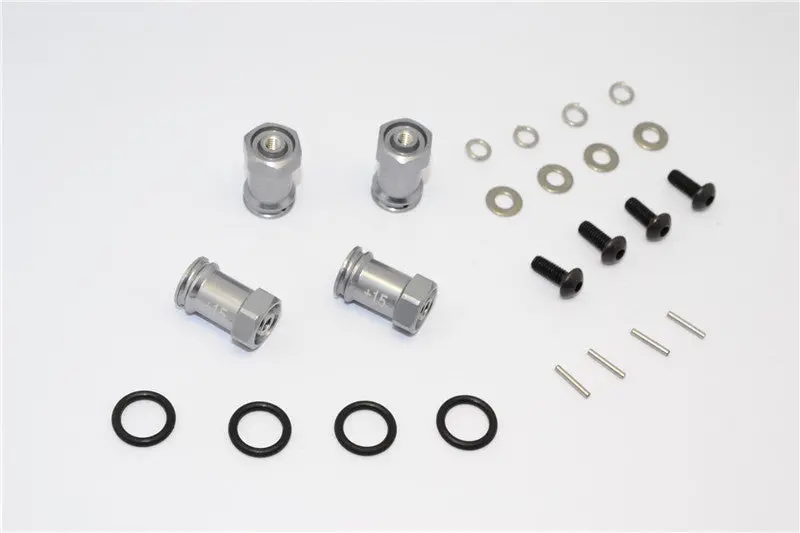 Team Losi Mini 8Ight Aluminum Hex Wideners (+15Mm) - 4Pcs Set Gray Silver 1