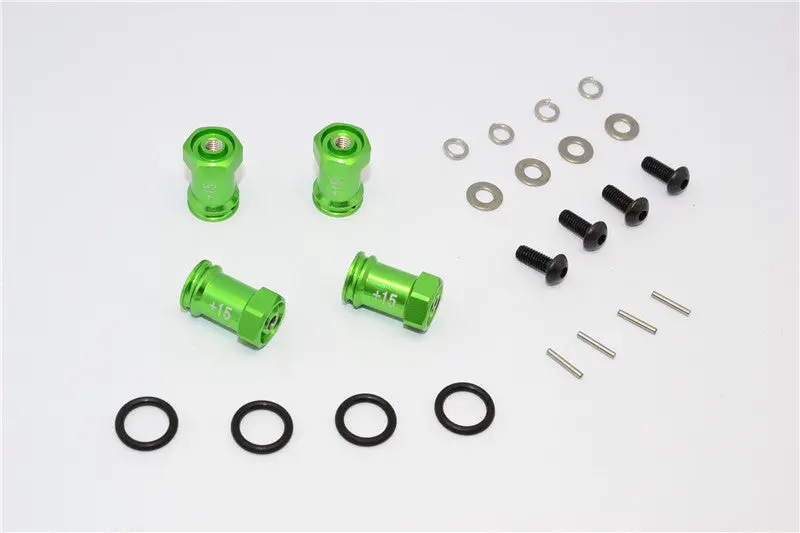 Team Losi Mini 8Ight Aluminum Hex Wideners (+15Mm) - 4Pcs Set Green 1