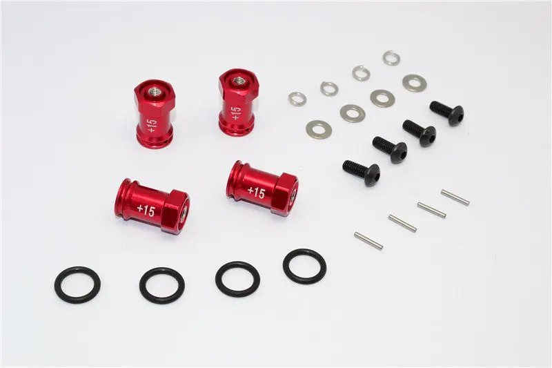 Team Losi Mini 8Ight Aluminum Hex Wideners (+15Mm) - 4Pcs Set Red 1