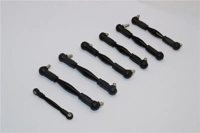 Team Losi Mini 8Ight Aluminum Tie Rod With Plastic Black Ball Ends - 7Pcs Set Black 1