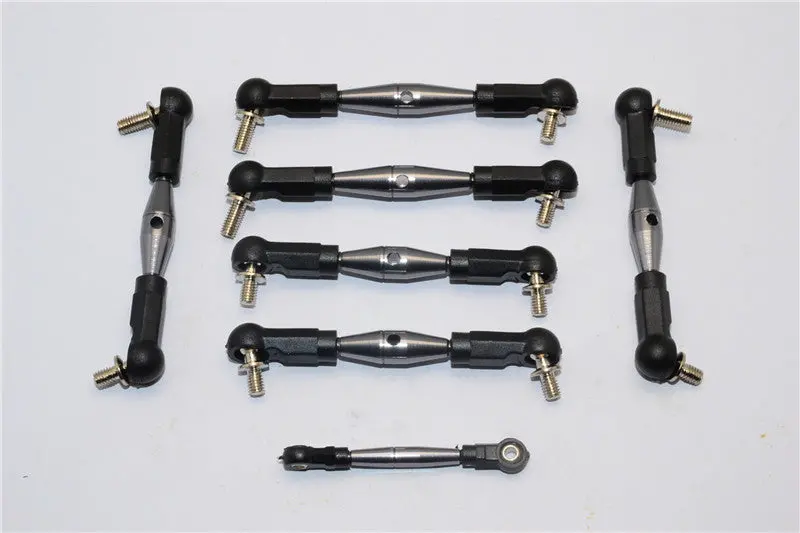 Team Losi Mini 8Ight Aluminum Tie Rod With Plastic Black Ball Ends - 7Pcs Set Gray Silver 1