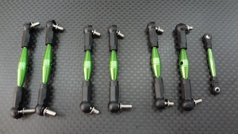 Team Losi Mini 8Ight Aluminum Tie Rod With Plastic Black Ball Ends - 7Pcs Set Green 1