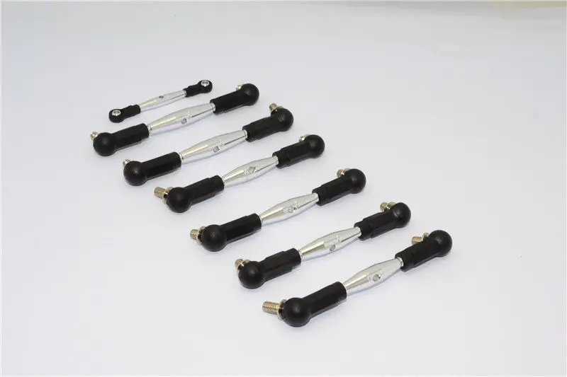 Team Losi Mini 8Ight Aluminum Tie Rod With Plastic Black Ball Ends - 7Pcs Set Silver 1
