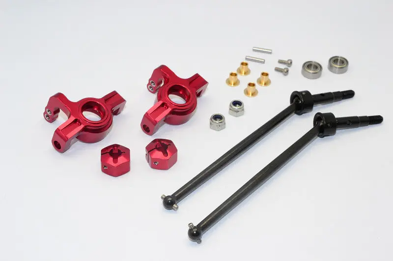 Team Losi Mini 8Ight-T Truggy Steel #45 Front/Rear Cvd Drive Shaft With Front Knuckle & 12X8mm Hex & 5X10 Bearings - 1 Set Red 1