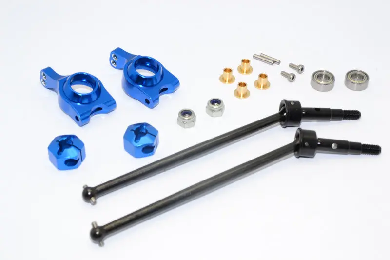 Team Losi Mini 8Ight-T Truggy Steel #45 Front/Rear Cvd Drive Shaft With Rear Knuckle & 12X8mm Hex & 5X10 Bearings - 1 Set Blue 1