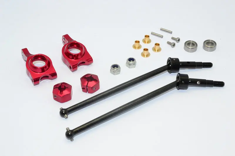 Team Losi Mini 8Ight-T Truggy Steel #45 Front/Rear Cvd Drive Shaft With Rear Knuckle & 12X8mm Hex & 5X10 Bearings - 1 Set Red 1