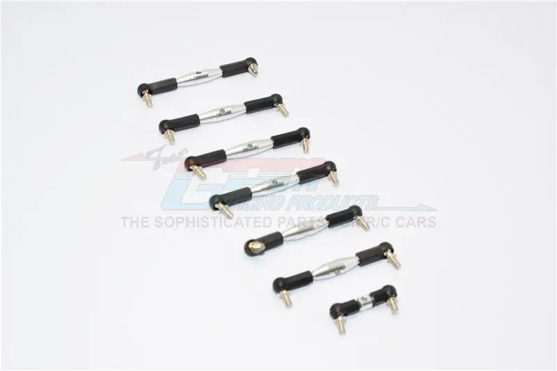 Team Losi Mini-T Aluminum Completed Tie Rod With Black Ball Ends - 7Pcs Set Silver 1