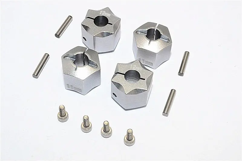 Thunder Tiger Kaiser Xs Aluminum Wheel Hex (12Mm X 11Mm) - 4Pcs Set Gray Silver 1