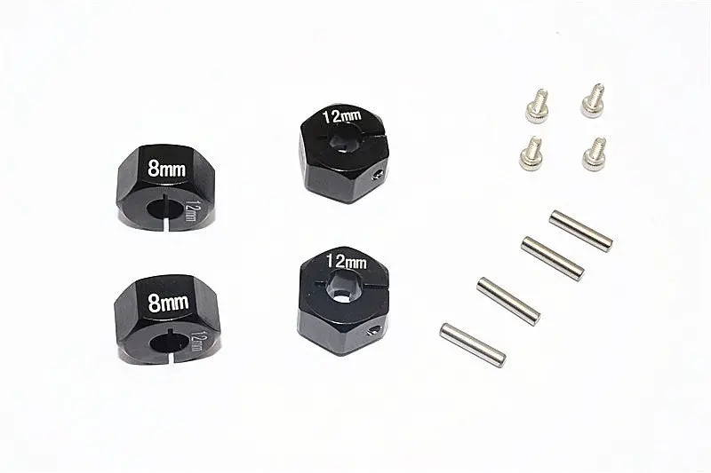 Thunder Tiger Kaiser Xs Aluminum Wheel Hex (12Mm X 8Mm) - 4Pcs Set Black 1