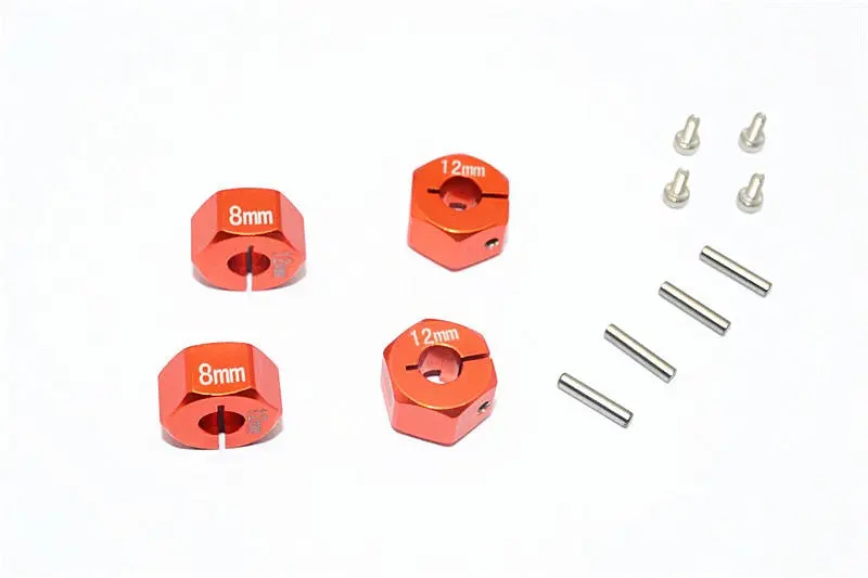 Thunder Tiger Kaiser Xs Aluminum Wheel Hex (12Mm X 8Mm) - 4Pcs Set Orange 1