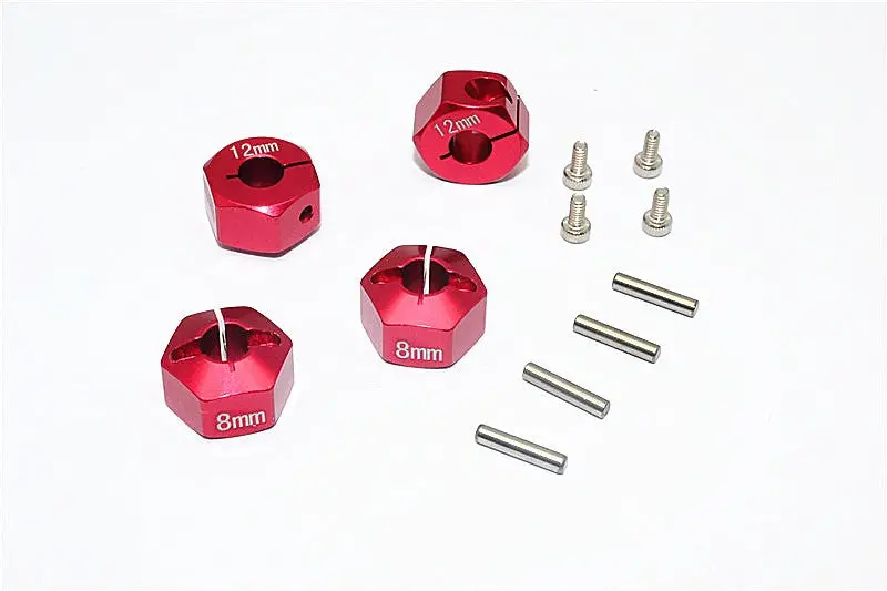 Thunder Tiger Kaiser Xs Aluminum Wheel Hex (12Mm X 8Mm) - 4Pcs Set Red 1