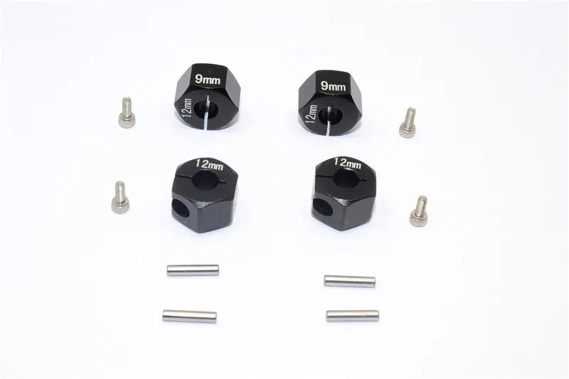 Thunder Tiger Kaiser Xs Aluminum Wheel Hex (12Mm X 9Mm) - 4Pcs Set Black 1