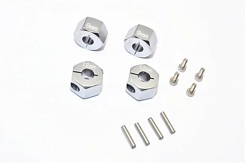 Thunder Tiger Kaiser Xs Aluminum Wheel Hex (12Mm X 9Mm) - 4Pcs Set Gray Silver 1
