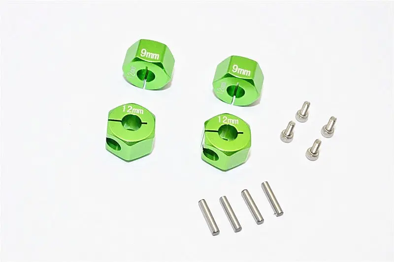 Thunder Tiger Kaiser Xs Aluminum Wheel Hex (12Mm X 9Mm) - 4Pcs Set Green 1