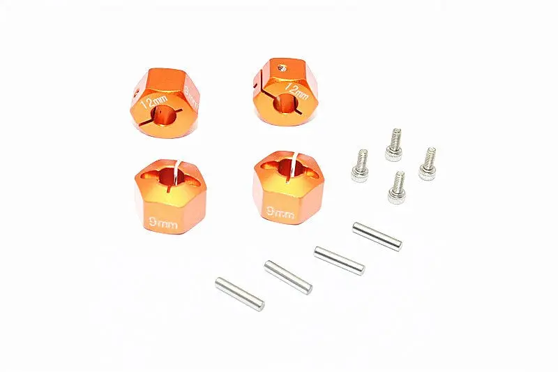 Thunder Tiger Kaiser Xs Aluminum Wheel Hex (12Mm X 9Mm) - 4Pcs Set Orange 1