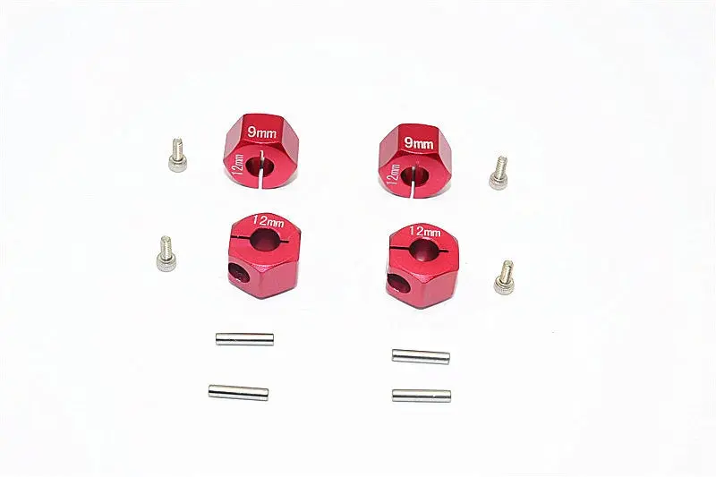 Thunder Tiger Kaiser Xs Aluminum Wheel Hex (12Mm X 9Mm) - 4Pcs Set Red 1