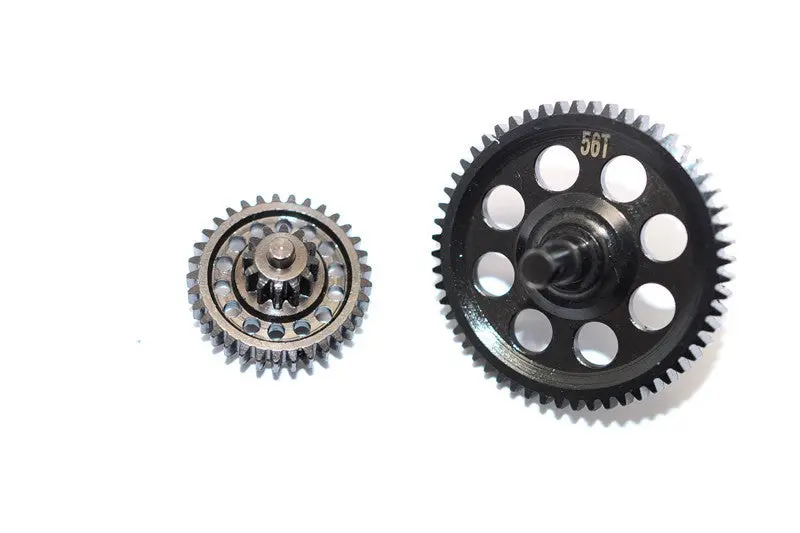 Thunder Tiger Kaiser Xs Steel #45 Spur Gear 56T & Double Speed Reduction Gears - 2Pcs Set Black 1