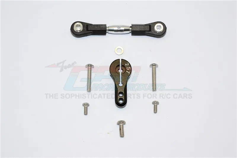 Thunder Tiger Truck K-Rock Mt4-G5 Brushless Aluminum Adjustable Servo Rod & 25T Servo Horn - 2Pcs Set Black 1