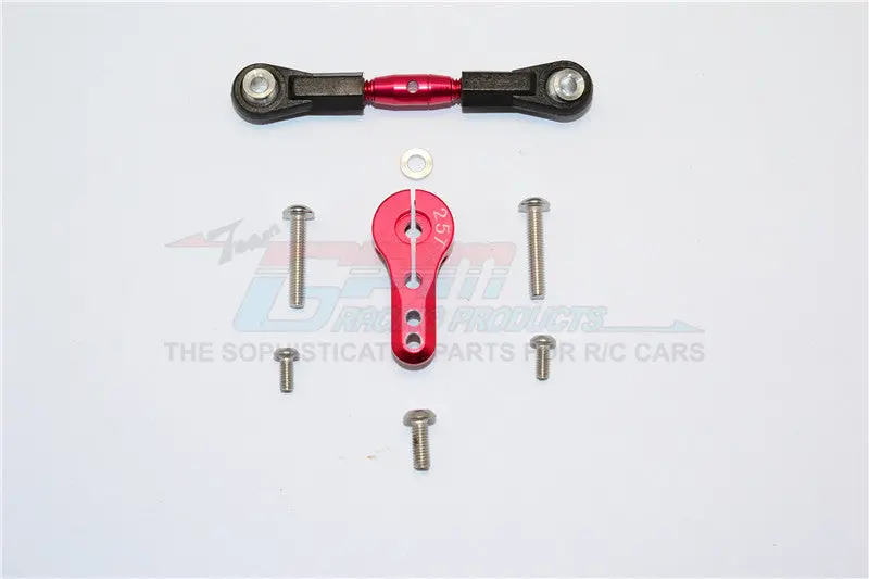 Thunder Tiger Truck K-Rock Mt4-G5 Brushless Aluminum Adjustable Servo Rod & 25T Servo Horn - 2Pcs Set Red 1