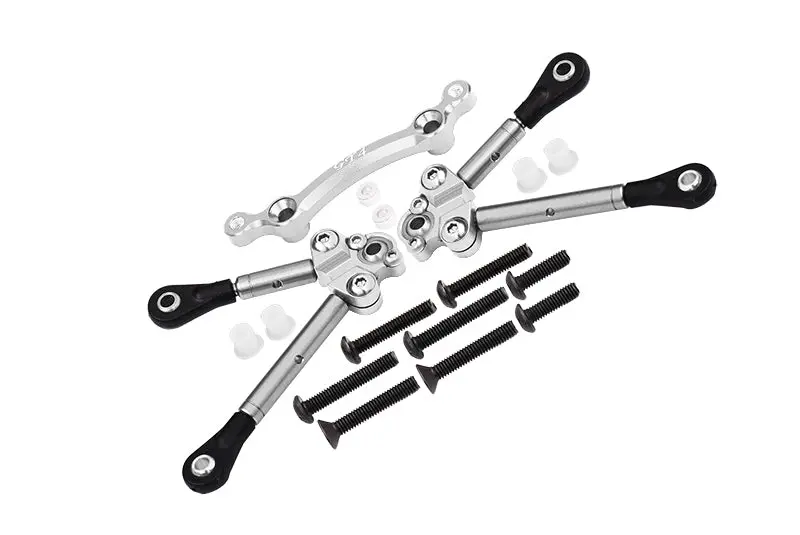 Titanium Front Tie Rods With Stabilizer For C Hub For 1/10 Traxxas Ford Gt 4-Tec 2.0 83056-4 / 4-Tec 3.0 93054-4 - 15Pc Set Silver 1
