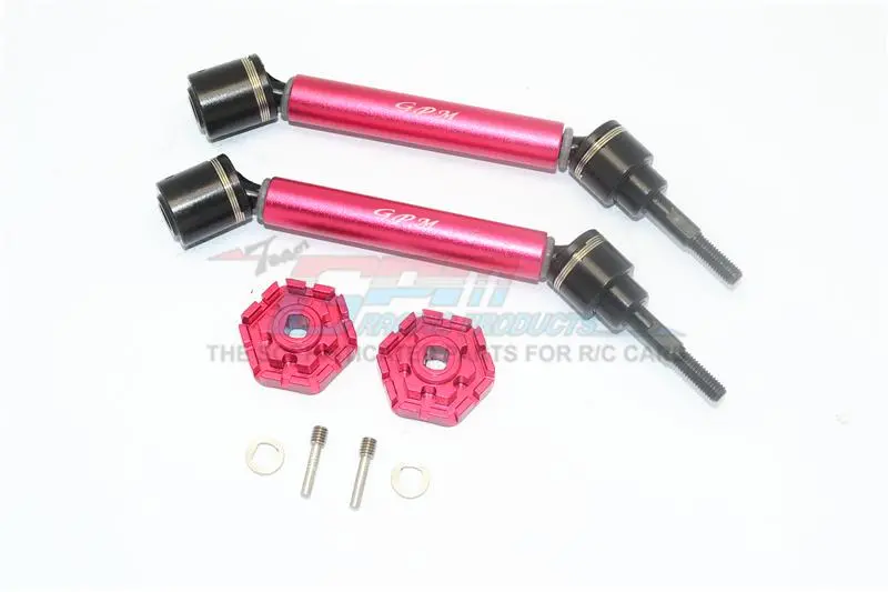 Traxxas 1/10 Maxx 4Wd Monster Truck Harden Steel + Aluminum Front Or Rear Adjustable Cvd Drive Shaft + Hex Adapter - 1Pr Set Red 1