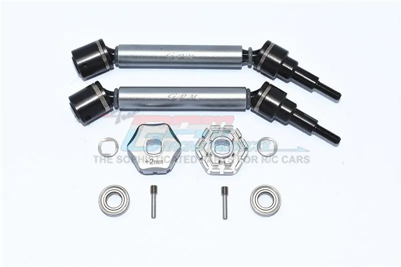 Traxxas 1/10 Maxx 4Wd Monster Truck Harden Steel+Aluminum Front Or Rear Adjustable Cvd Drive Shaft + Hex Adapter (+2Mm) - 10Pc Set Gray Silver 1