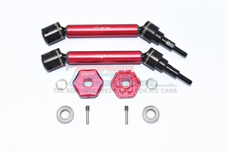 Traxxas 1/10 Maxx 4Wd Monster Truck Harden Steel+Aluminum Front Or Rear Adjustable Cvd Drive Shaft + Hex Adapter (+2Mm) - 10Pc Set Red 1