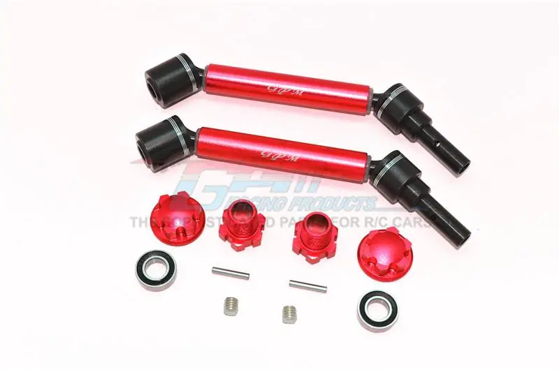 Traxxas 1/10 Maxx 4Wd Monster Truck Harden Steel+Aluminum Front Or Rear Adjustable Cvd Drive Shaft + Hex Adapter + Wheel Lock - 12Pc Set Red 1