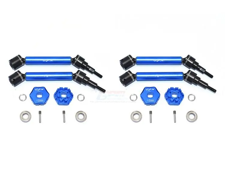 Traxxas 1/10 Maxx 4Wd Monster Truck Harden Steel+Aluminum Front & Rear Adjustable Cvd Drive Shaft + Hex Adapter (+2Mm) - 20Pc Set Blue 1