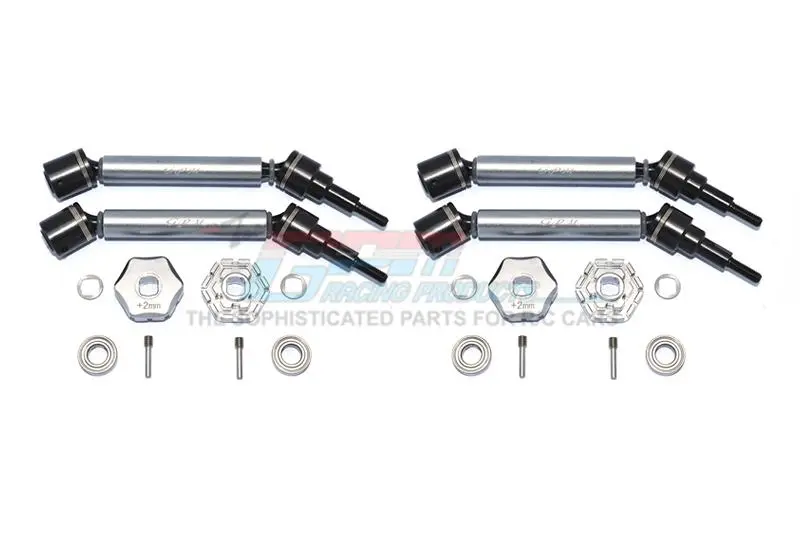 Traxxas 1/10 Maxx 4Wd Monster Truck Harden Steel+Aluminum Front & Rear Adjustable Cvd Drive Shaft + Hex Adapter (+2Mm) - 20Pc Set Gray Silver 1