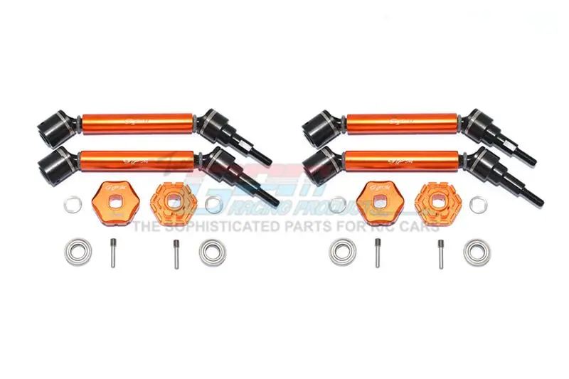 Traxxas 1/10 Maxx 4Wd Monster Truck Harden Steel+Aluminum Front & Rear Adjustable Cvd Drive Shaft + Hex Adapter (+2Mm) - 20Pc Set Orange 1