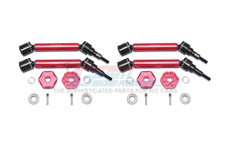 Traxxas 1/10 Maxx 4Wd Monster Truck Harden Steel+Aluminum Front & Rear Adjustable Cvd Drive Shaft + Hex Adapter (+2Mm) - 20Pc Set Red 1