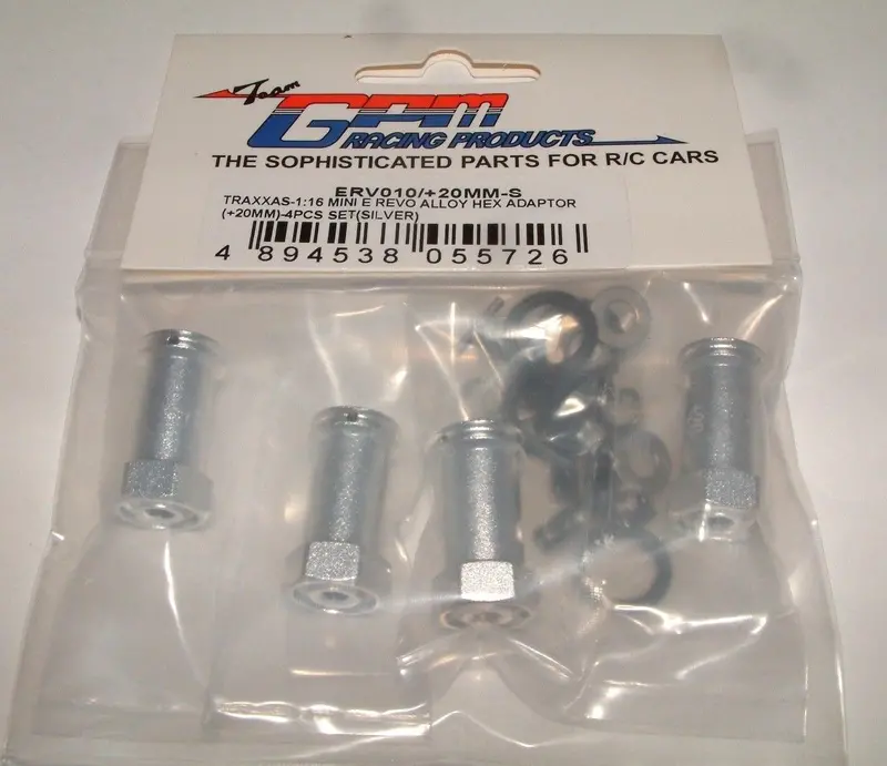 Traxxas 1/16 Mini E-Revo, Mini Slash, Mini Summit Aluminum Hex Adapters (+20Mm) - 4Pc Set Silver 1