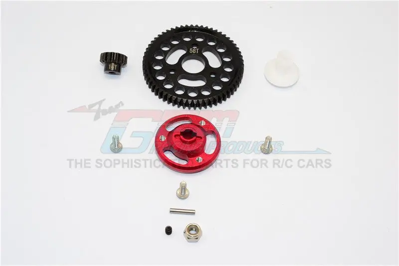Traxxas Craniac Aluminum Spur Gear Adapter+Steel Gear 58T & 14T - 1 Set Red 1