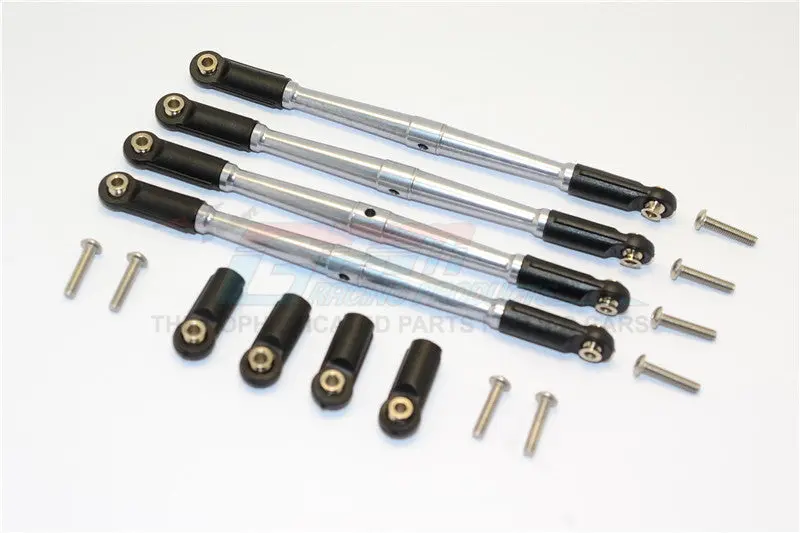 Traxxas E-Revo Brushless / Summit / Revo / Revo 3.3 Aluminum Front/Rear Anti-Clockwise Thread Link Rod - 4Pcs Set Gray Silver 1